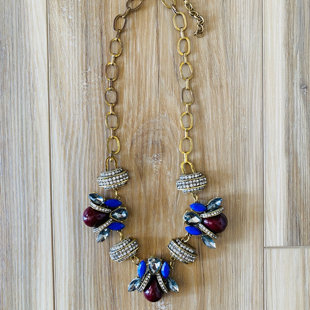 T&J Designs Gold, Blue, And Maroon Statement Necklace